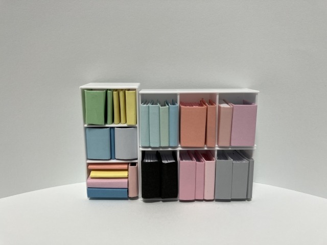 本が入ったミニチュアのカラーボックス