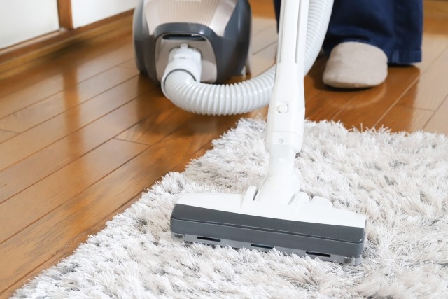 カーペットに掃除機をかける足元